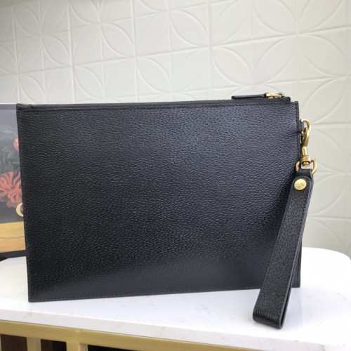 Gucci Mens Bags Clutch Pouch Luxury Brand Black Calfskin Textured Leather GG Marmont Pouch with Original Box 475317 DJ20T 1000