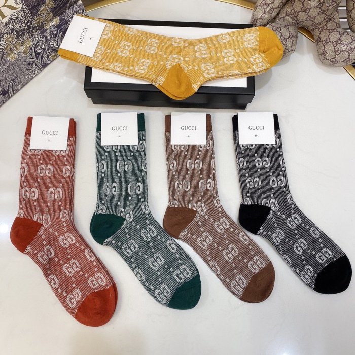 Gucci Socks 5 Pairs with Original Box Luxury Brand Breathable Gucci Sock
