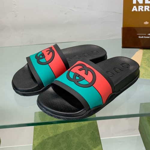 Gucci Mens Shoes Flat Sandals Slippers Luxury Brand Men's Web rubber slide sandal with Original Box 429469 GIB10 9079
