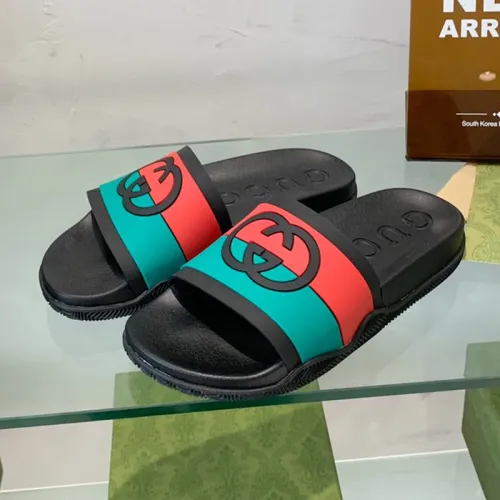 Gucci Mens Shoes Flat Sandals Slippers Luxury Brand Men's Web rubber slide sandal with Original Box 429469 GIB10 9079