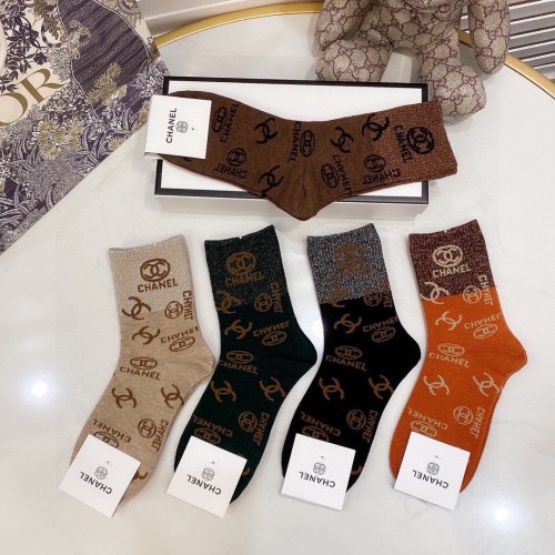Chanel Socks 5 Pairs with Original Box Luxury Brand Breathable Chanel Sock