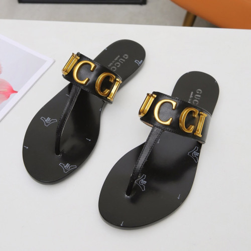 Gucci Womens Shoes Sandals Casual Design Luxury Brand Classic Leather thong sandal with Double G ‎497444 A3N00 1000 with Original Box