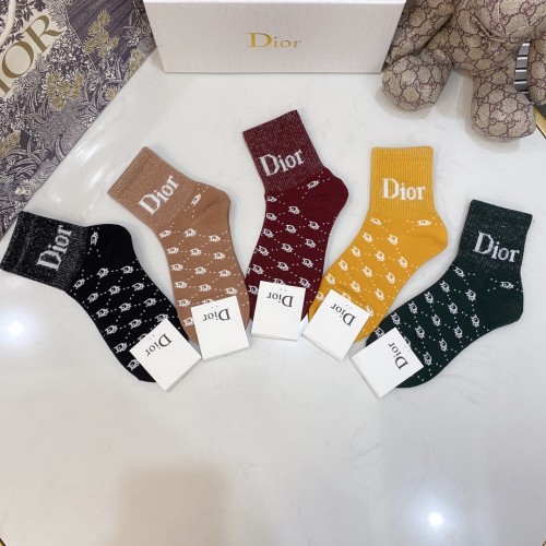 Dior Socks 5 Pairs with Original Box Luxury Brand Breathable Dior Sock