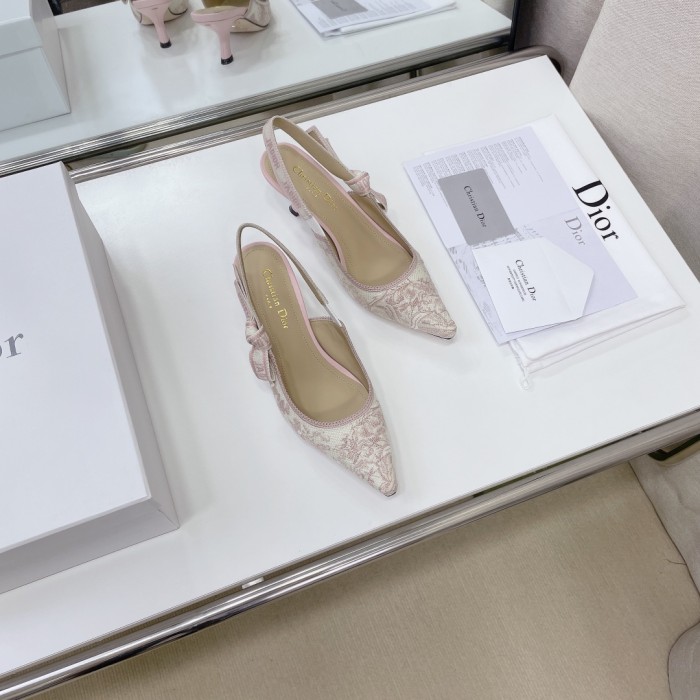 Dior Women Shoes Pumps Luxury Design Fashion Type High Heel Shoes for Wedding Style J'ADIOR SLINGBACK PUMP Cotton Embroidery with Micro Houndstooth Motif with Original Box
