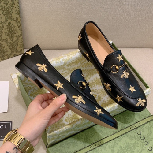 Gucci Womens Shoes Casual Design Loafers Leather Black Gucci Jordaan embroidered leather loafer with Original Box 505281 D3V00 1000