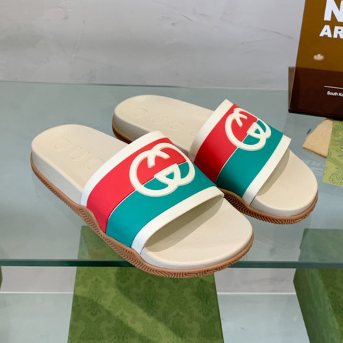 Gucci Mens Shoes Flat Sandals Slippers Luxury Brand Men's Web rubber slide sandal with Original Box 429469 GIB10 9079
