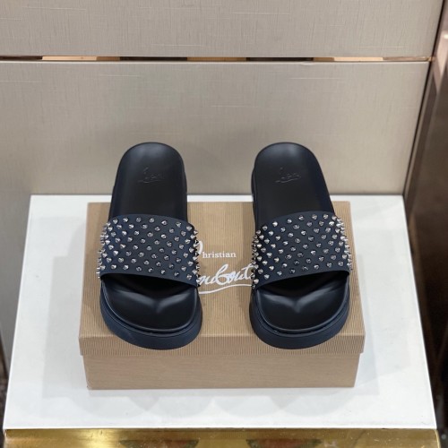 Christian Louboutin CL Men Shoes Slippers Luxury Brand Red Botton Mens Slides with Original Box
