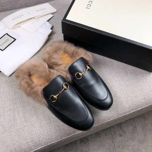Gucci Womens Shoes Ballerina Flat Luxury Brand Princetown Sandals Plus Velvet with Original Box Genuine Leather Sole