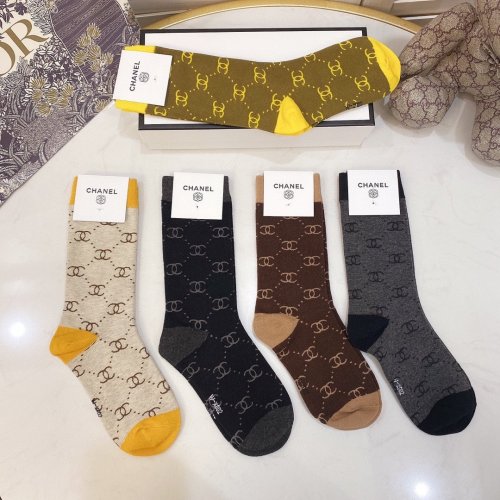 Chanel Socks 5 Pairs with Original Box Luxury Brand Breathable Chanel Sock