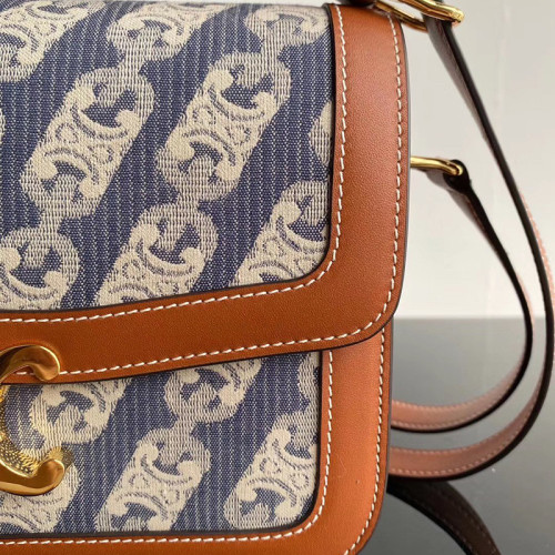 Celine Womens Bag MEDIUM TRIOMPHE BAG IN CHAÎNE TRIOMPHE JACQUARD AND NATURAL CALFSKIN
