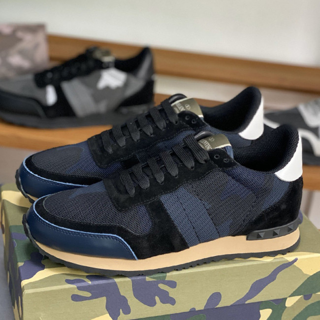 Valentino Men Shoes Fashion Design Luxury Brand ROCKRUNNER CAMOUFLAGE LAMINATED STUDDED SNEAKER with Original Box