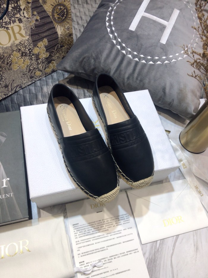 Dior Womens Shoes DIOR GRANVILLE ESPADRILLE Black Embossed Lambskin with Original Box KDB692LBO_S900