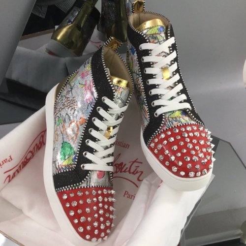 Christian Louboutin Mens Shoes Luxury Brand Red Bottom Design Louis Junior Spikes Flat with Original Box CL sneakers