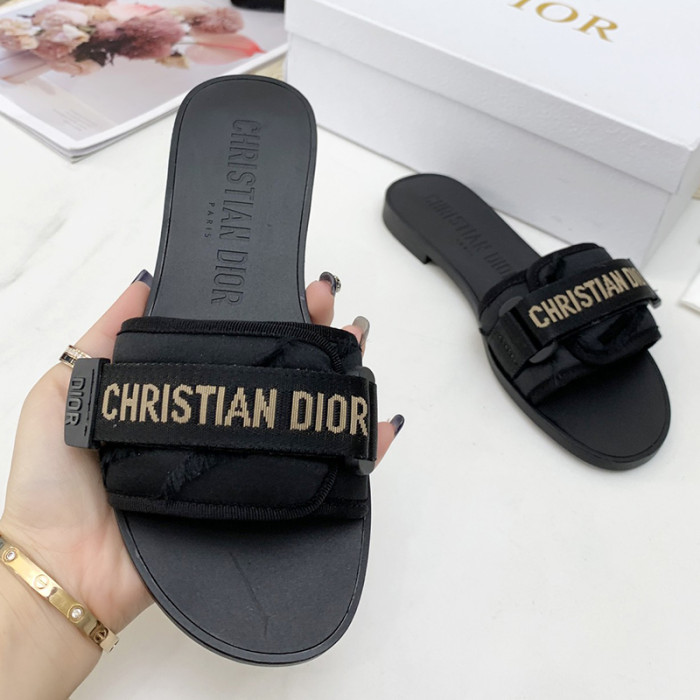 Dior Womens Shoes Sandals Slippers Slide Luxury Brand DIO(R)EVOLUTION SLIDE Shiny Technical Fabric with Dior Oblique Print with Original Box