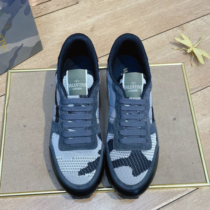 Valentino Men Shoes Fashion Design Luxury Brand ROCKRUNNER CAMOUFLAGE LAMINATED STUDDED SNEAKER with Original Box