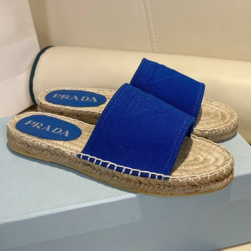 Prada Womens Shoes Casual Luxury Brand Breathable Hemp espadrilles Shoes Sandals Slippers with Original Box