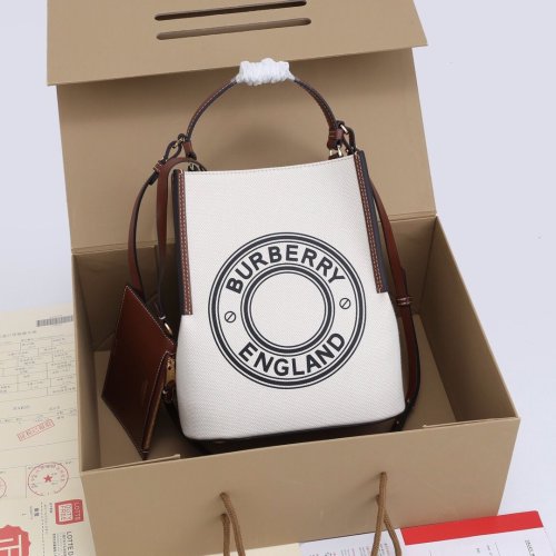 Burberry Womens Bag Small Logo Graphic Cotton Canvas Peggy Bucket Bag