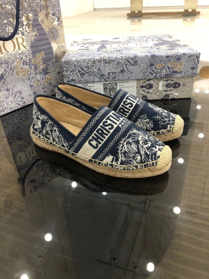 Dior Womens Shoes DIOR GRANVILLE ESPADRILLE Deep Blue Toile de Jouy Reverse Embroidered Cotton with Original Box KDB578TJE_S36W