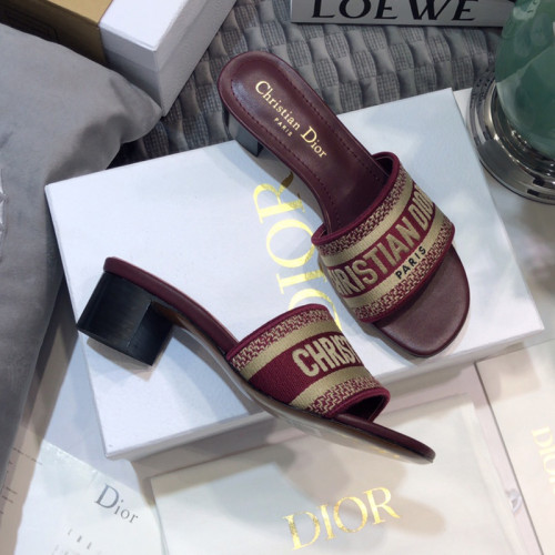 Dior Women Shoes DWAY HEELED SLIDE Embroidered Cotton Luxury Brand Womens Sandals Slippers with Original Box KCQ244ERC_S56B