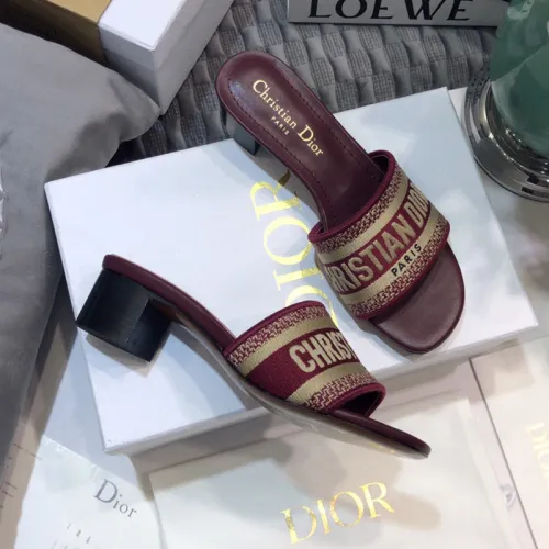 Dior Women Shoes DWAY HEELED SLIDE Embroidered Cotton Luxury Brand Womens Sandals Slippers with Original Box KCQ244ERC_S56B