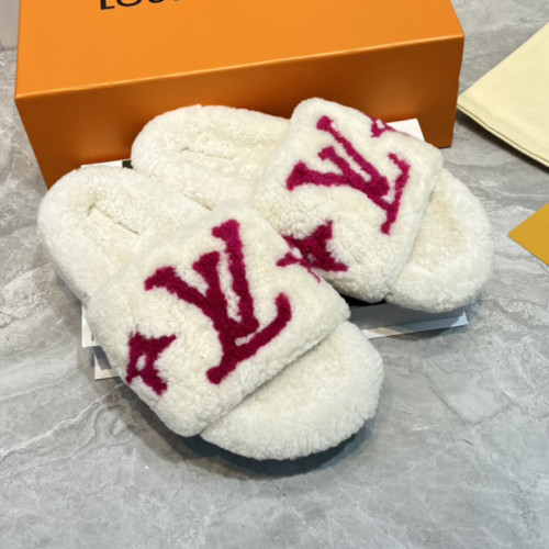Louis Vuitton Womens Shoes Slide Slippers for Winter Wool Fabric Luxury Brand Designer PASEO FLAT COMFORT MULE with Original Box