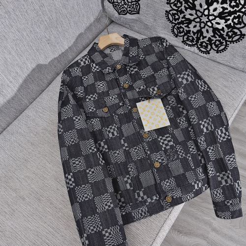 Louis Vuitton Mens Coats Jackets Denim Jacket Luxury Brand Mens Coats Fashion Design DISTORTED DAMIER DENIM JACKET 1A8WBK