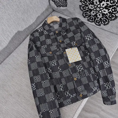 Louis Vuitton Mens Coats Jackets Denim Jacket Luxury Brand Mens Coats Fashion Design DISTORTED DAMIER DENIM JACKET 1A8WBK