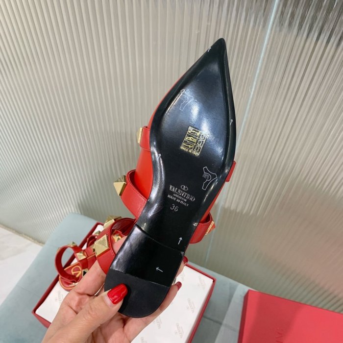 Valentino Women Shoes Mule Flip Flop Sandals ROMAN STUD CALFSKIN BALLET VW0S0BY5ZWM0RO with Original Box ROSSO VALENTINO