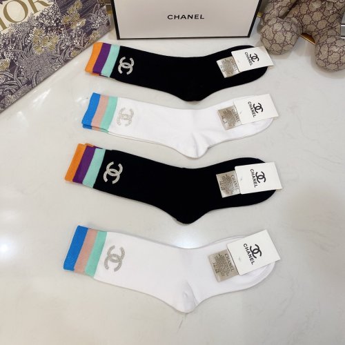 Chanel Socks 4 Pairs with Original Box Luxury Brand Breathable Chanel Sock