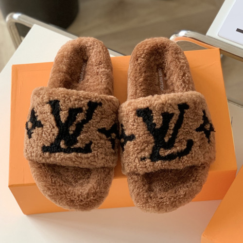 Louis Vuitton Womens Shoes Slide Slippers for Winter Wool Fabric Luxury Brand Designer PASEO FLAT COMFORT MULE with Original Box