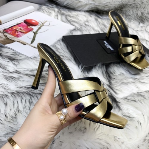 Saint Laurent YSL Womens Shoes TRIBUTE HEELED MULES IN SMOOTH LEATHER 9CM