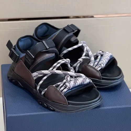 Dior Mens Shoes Sandals Luxury Brand DIOR H-TOWN SANDAL Black and Gray Technical Fabric with Brown Nubuck Calfskin with Original Box 3SA108ZPN_H961