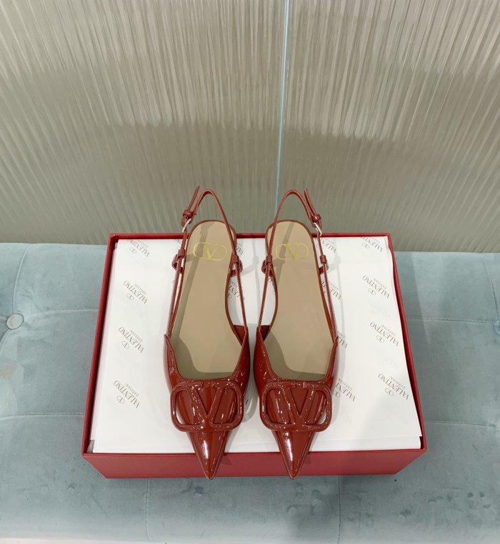 Valentino Women Shoes Mule Flip Flop Sandals VLOGO SIGNATURE CALFSKIN SLINGBACK PUMP Flat with Original Box Luxury Brand