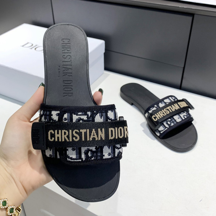 Dior Womens Shoes Sandals Slippers Slide Luxury Brand DIO(R)EVOLUTION SLIDE Shiny Technical Fabric with Dior Oblique Print with Original Box