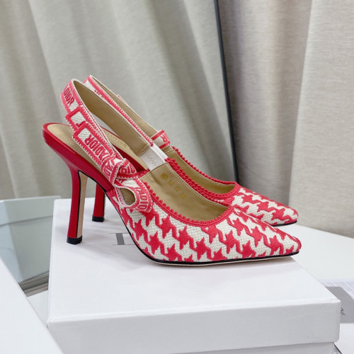 Dior Women Shoes Pumps Luxury Design Fashion Type High Heel Shoes for Wedding Style J'ADIOR SLINGBACK PUMP Peony Pink Cotton Embroidery with Micro Houndstooth Motif with Original Box KCP866PPE_S55P