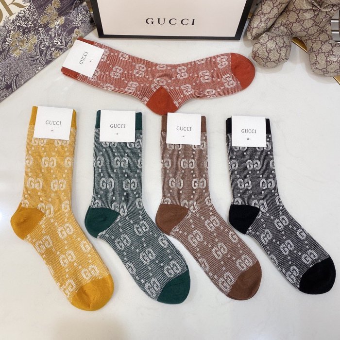 Gucci Socks 5 Pairs with Original Box Luxury Brand Breathable Gucci Sock