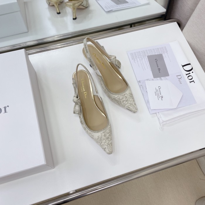Dior Women Shoes Pumps Luxury Design Fashion Type High Heel Shoes for Wedding Style J'ADIOR SLINGBACK PUMP Cotton Embroidery with Micro Houndstooth Motif with Original Box