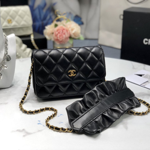 Chanel Womens Bags Crossbody Bag Wallet on Chain Lambskin & Gold-Tone Metal Black