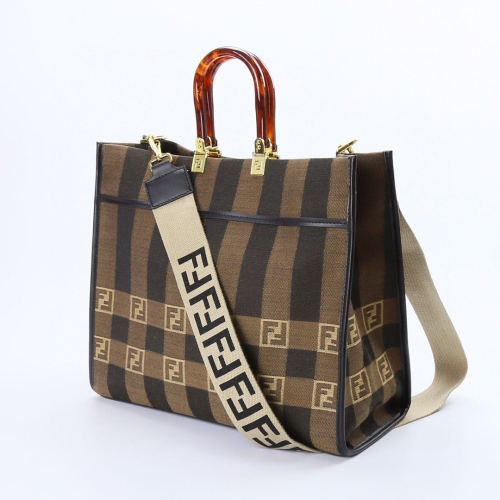 Fendi Womens Bags Handbags Luxury Brand FENDI SUNSHINE LARGE Shopper in brown fabric 8BH372ABVTF1BAH