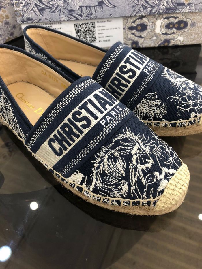 Dior Womens Shoes DIOR GRANVILLE ESPADRILLE Deep Blue Toile de Jouy Reverse Embroidered Cotton with Original Box KDB578TJE_S36W