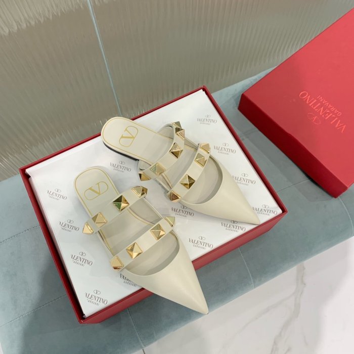Valentino Women Shoes Mule Flip Flop Sandals ROMAN STUD FLAT MULE IN CALFSKIN with Original Box Luxury Brand
