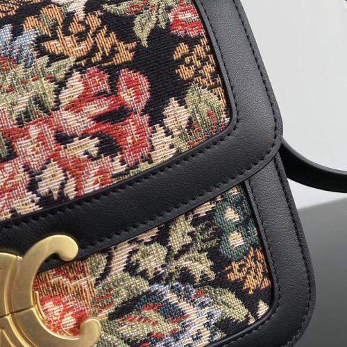Celine Womens Bag MEDIUM TRIOMPHE BAG IN FLORAL JACQUARD AND CALFSKIN