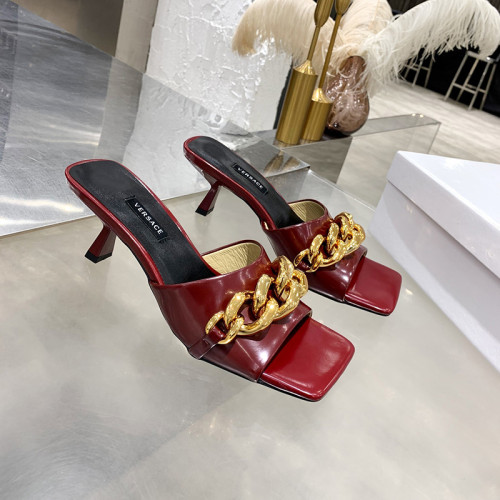 Versace Womens Shoes MEDUSA CHAIN MID-HEEL LEATHER MULES