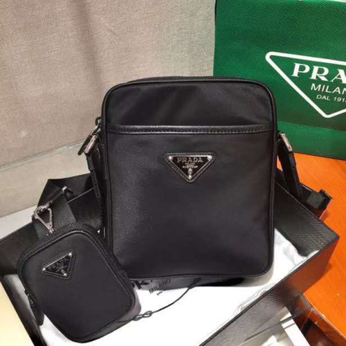 Prada Mens Bags Shoulder Messenger Bags Luxury Brand Black Re-Nylon and Saffiano leather shoulder bag 2VH112_2DMH_F0002_V_WOP with Original Box