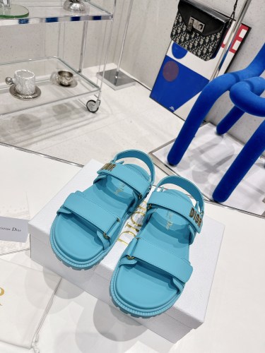 Dior Women Shoes Sandals Luxury Brand DIORACT SANDAL Cornflower Blue Lambskin with Original Box KCQ547LAB_S11N