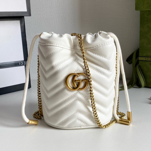 Gucci Womens Bags Shoulder Bag Luxury Brand White Leather GG Marmont Mini Bucket Bag with Original Box 575163 DTDRT 9022