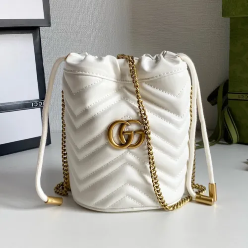 Gucci Womens Bags Shoulder Bag Luxury Brand White Leather GG Marmont Mini Bucket Bag with Original Box 575163 DTDRT 9022