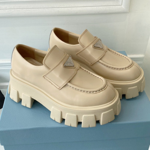 Prada Women Shoes Casual Design Luxury Brand Monolith pointy brushed leather loafers 1D663M_055_F0009_F_055 with Original Box