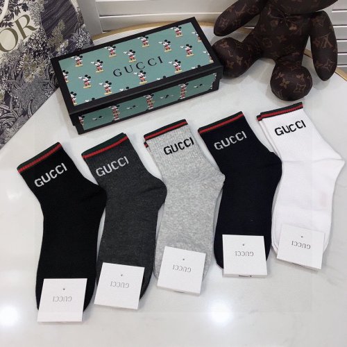 Gucci Socks 5 Pairs with Original Box Luxury Brand Breathable Gucci Sock
