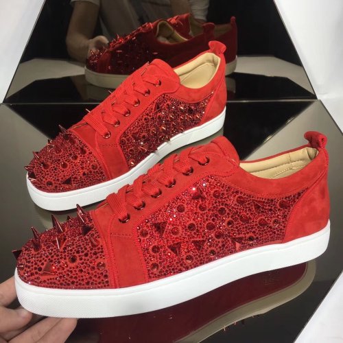 Christian Louboutin Mens Shoes Luxury Brand Red Bottom Design Louis Junior Spikes Flat with Original Box CL sneakers